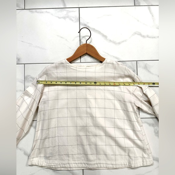 MUJI flannel blouse, off-white with black window-pane plaid, size XS - Picture 5 of 9